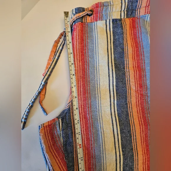 Per Se sizeLG linen blend wide leg crop pant, blue/orange stripe,beach,lagenlook - Picture 2 of 11